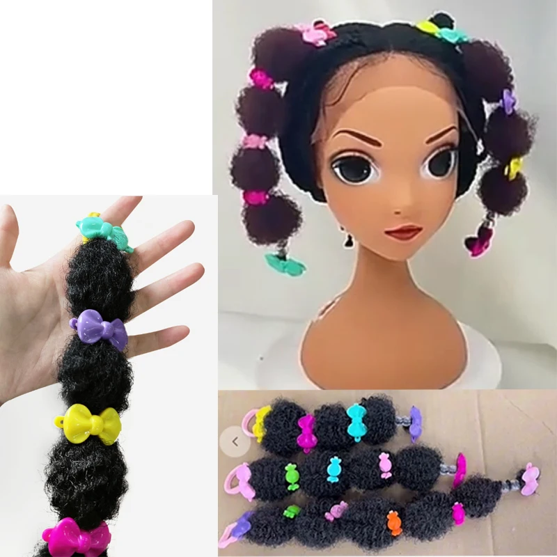 10packs Nature synthetic hair 8 10 12Inch Kids ponytail hair extension with elastic tie clip claw small marley bubble for  girls