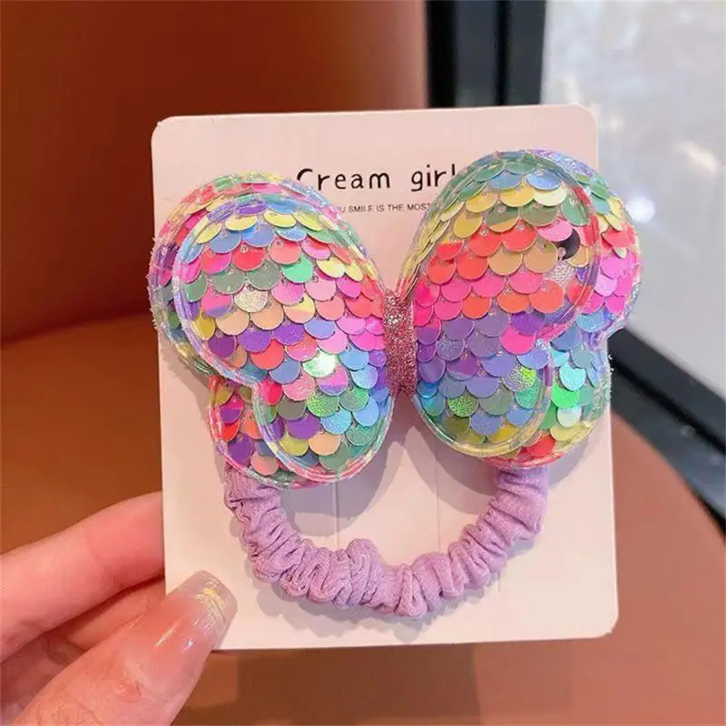 Sequin Butterfly Hair Ties Cute Ponytail Elastic Hair Bands Girls Rubber Band Hair Accessories Baby Kids Headwear Scrunchies