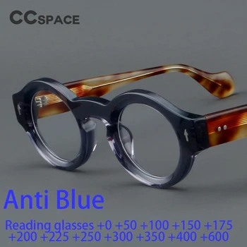 Occhiali da lettura rotondi in acetato spesso, replicazioni di diottrie di lusso, rivetti di alta qualità, visione personalizzabile più ottica # 57359