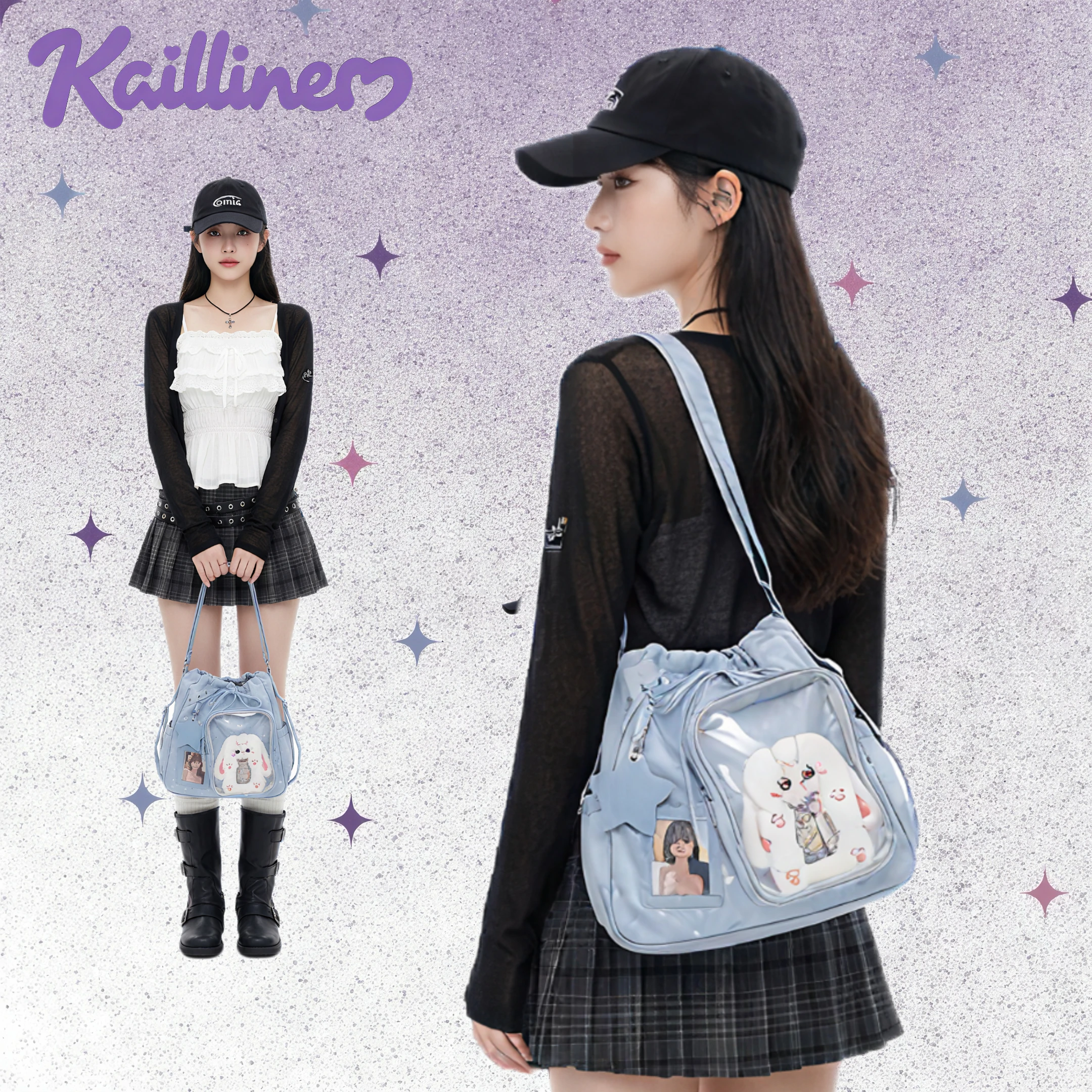 

Harajuku New Shoulder Bag y2k Large Capacity Bag Ita Backpack Transparent JK Sweet Girl Crossbody Bag School Japanese Designer
