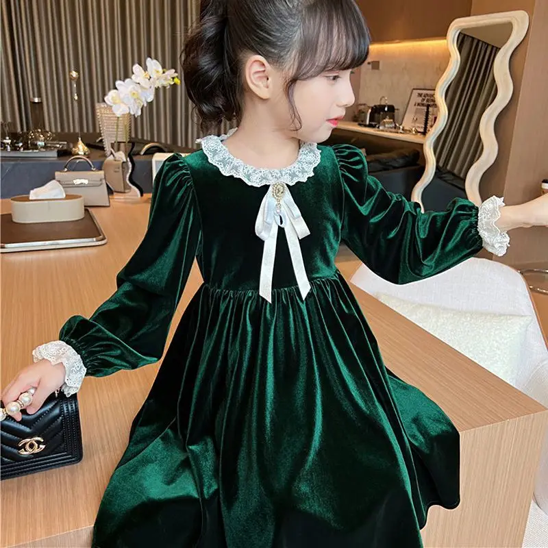 

2022 Autumn winter Thick with Golden velvet girls dress thickening Fashion kids Princess Dresses Children clothes