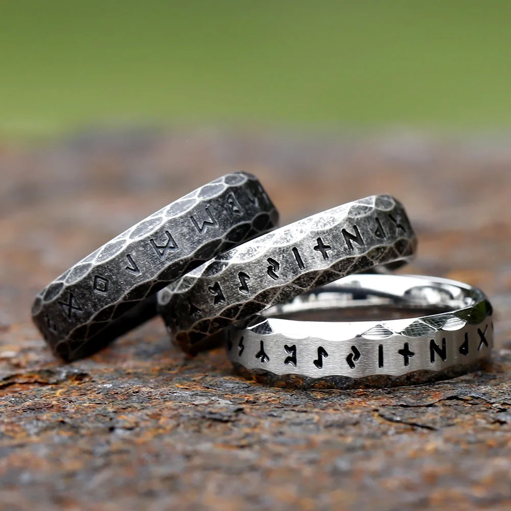 NEW 6MM Stainless steel Ring Punk Style Antique Retro Male Jewelry Viking Ring Female Amulet Vintage Norse Rune Rings For Women