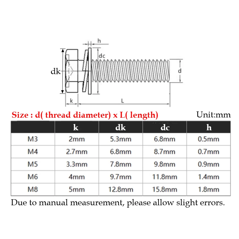 M3 M4 M5 M6 M8 Black 304 Stainless Steel Cross Recessed External Hexagon Head Screw Flat Washer Spring Gasket Assemble Bolt