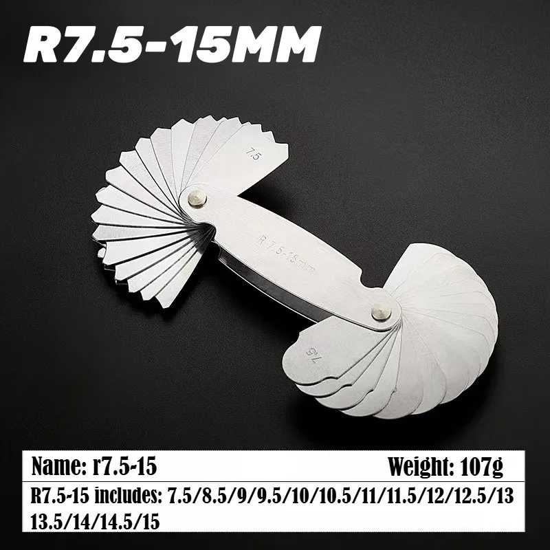 عالية الدقة نصف القطر قالب R مقياس R7.5-15 الشعاع غيج لوحة فيليه قياس الخارجية الداخلية مقعر محدب قوس أدوات قياس