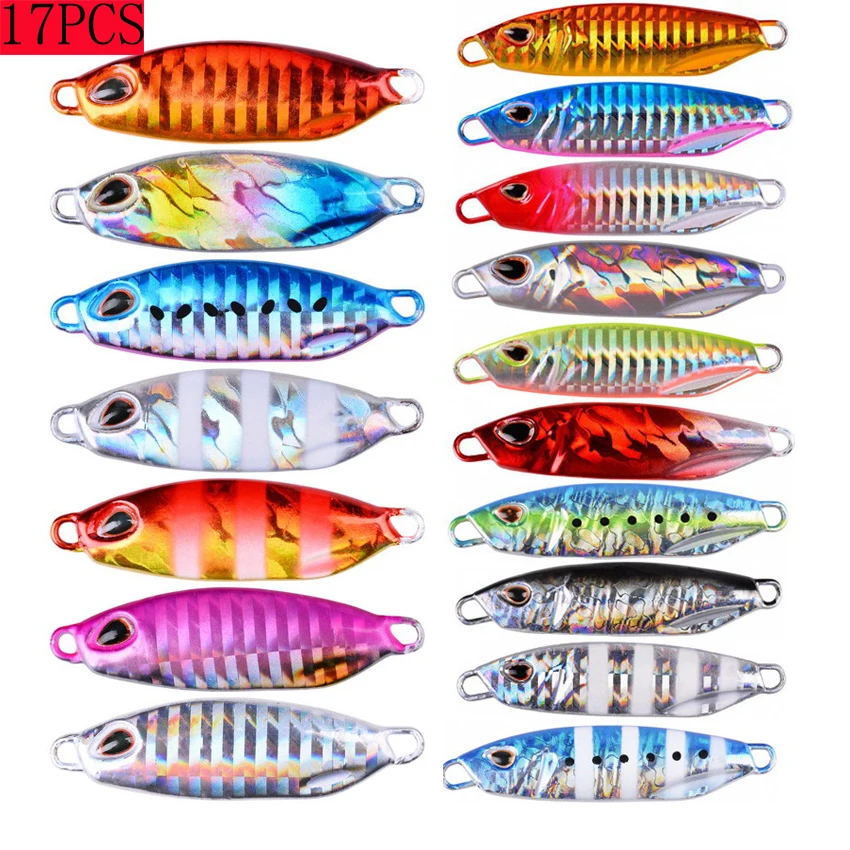 metal jig fishing lures isca artificial shore slow jigging bass fishing tackle 15g 20g 30g 40g 50g 17 pcs conjunto 01