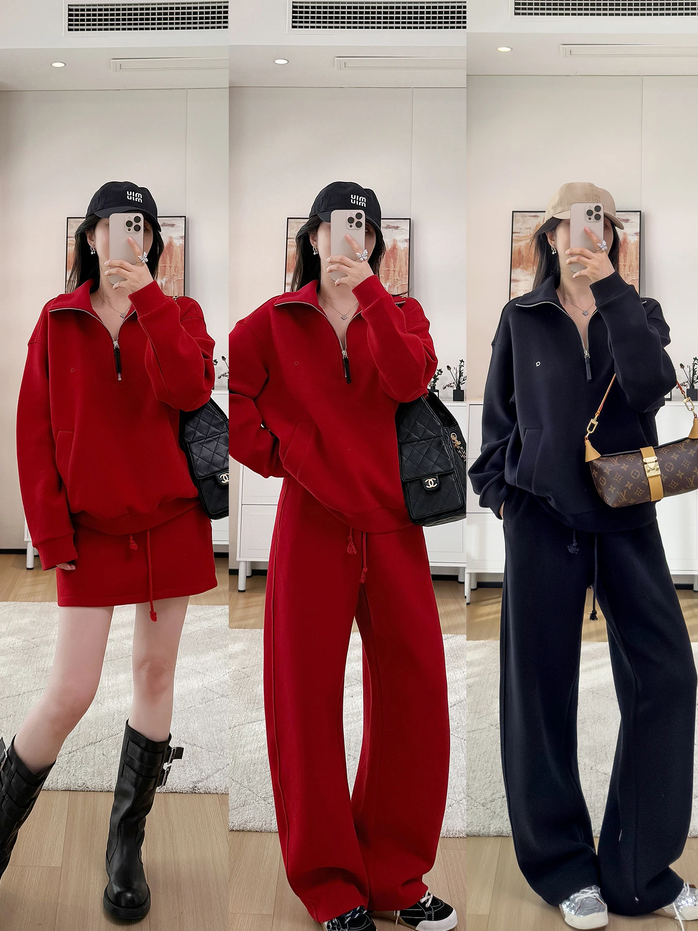 

Мягкий, приятный для кожи красный комплект из свитшота с длинными рукавами и широких брюк для женщин: удобный, свободный крой, модный ансамбль