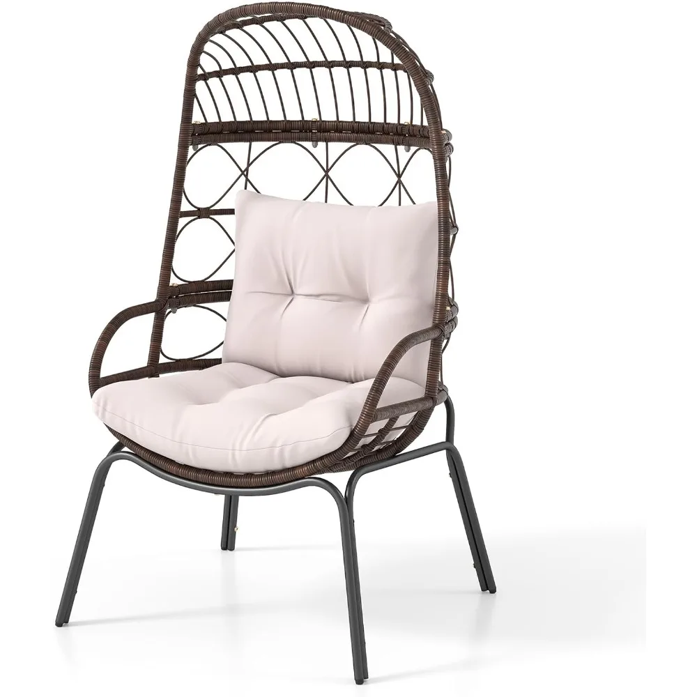 

Плетеное кресло-яйцо из полиэтилена, шезлонг-кокон для патио с удобными подушками и прочным металлическим каркасом, уличное кресло-корзина