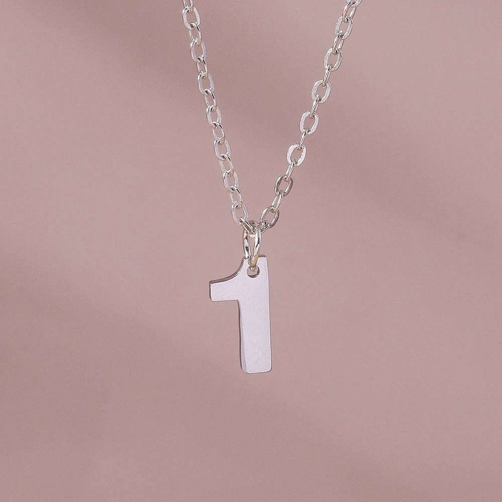 Aihua Mode Glück Initial Nummer 0-9 Anhänger Halskette für Frauen Männer Paar Einfache Arabische Ziffern Halskette Persönlichkeit schmuck – Detail 6
