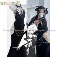 Lute Wig Angel Women Sexy Black Long Dress Cosplay Costume Hotel Lute Halo Women Hallowen Carnaval Fancy Party Cosplay