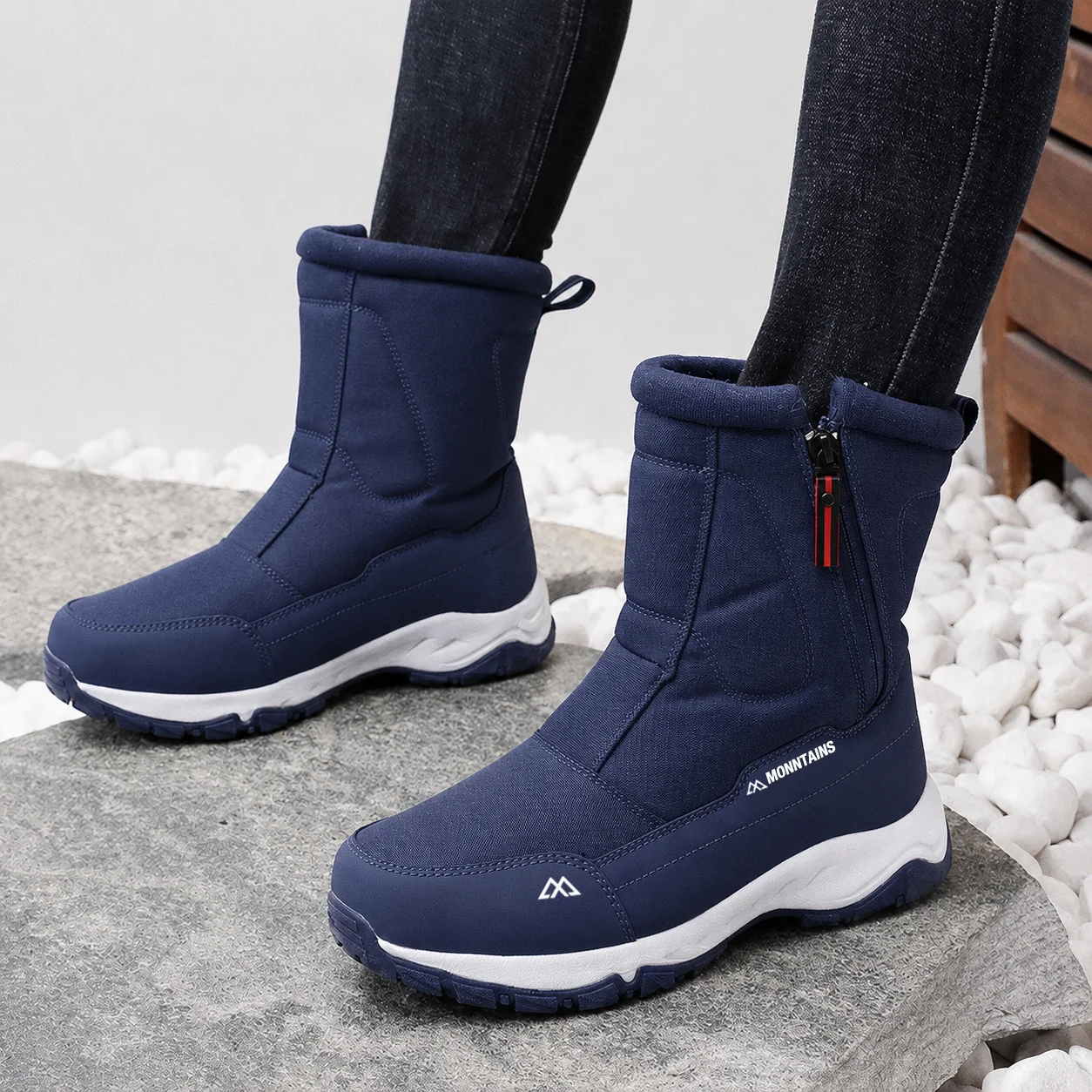 Herrenstiefel, Winterschuhe für Herren, warme Schneestiefel, kniehohe Herrenschuhe, warme Schuhe, dicke, flauschige Winterschuhe für Herren und Damen, Baumwollschuhe. – Detail 9
