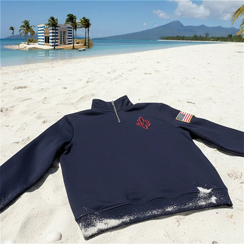 Y2K ريترو البلوز Epstein التطريز الوقوف طوق Quarterzip البلوز عارضة الرياضة أزياء الشارع الشهير للجنسين قمم المتضخم