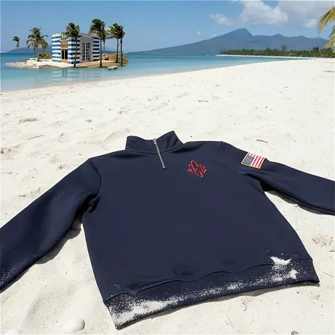 Moletom Retrô Y2K com Bordado da Bandeira dos EUA, Gola Alta, Pulôver com Zíper, Moda Niche Streetwear Unissex, Tops Oversized