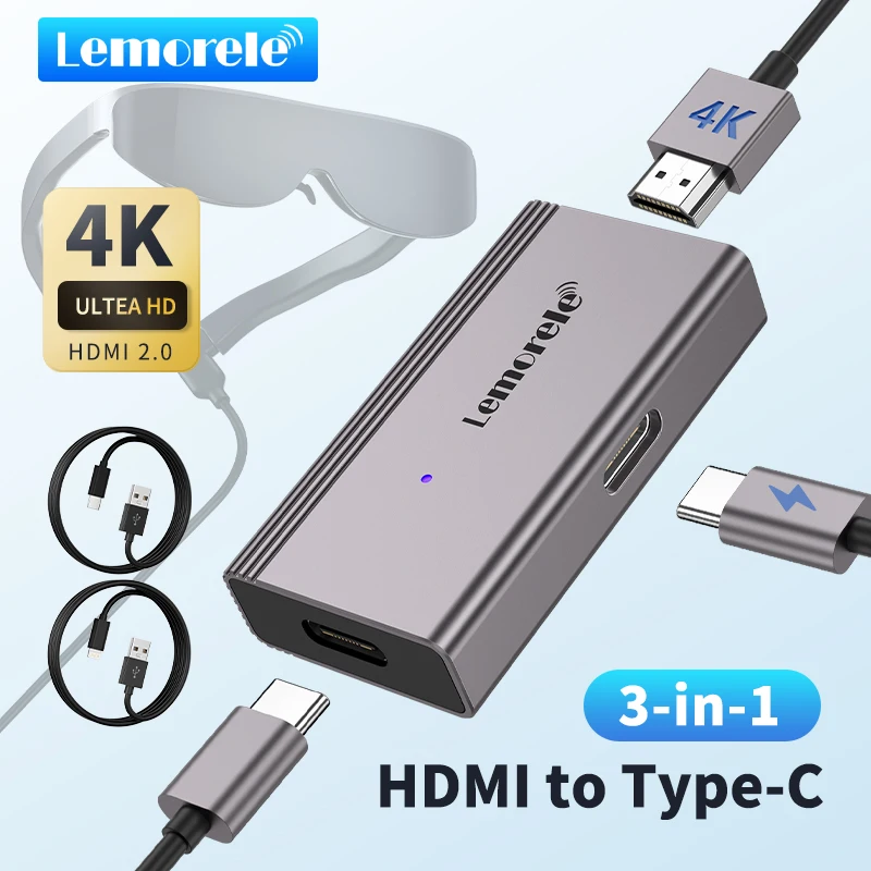 

Lemorele HDMI to USB C 4k 60Hz AR Glasses Converter Adapter HDMI Display for USB-C Portable Screen Game Consoles Various TV Boxe