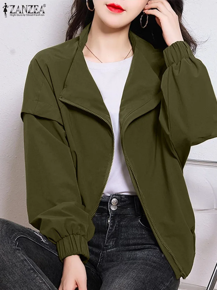 

ZANZEA Women's Jackets Elegant Winter Coats 2024 Fashion Long Sleeve Lapel Chic Solid Color Famale Outerwear Vintage Streetwear