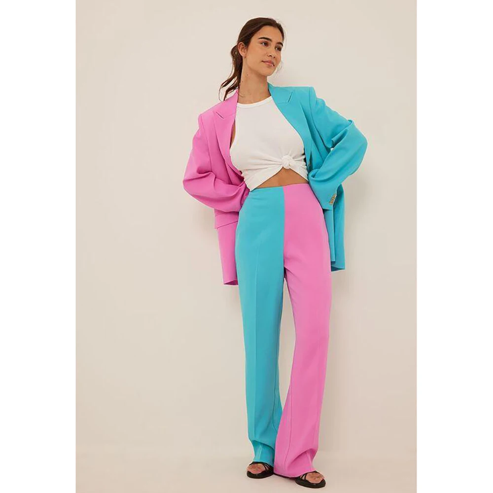 Mode Patchwork Enkele Knop Vrouwen Broek Set Nieuwe Vrouwelijke Twee Stukken (Blazer + Broek) conjuntos femininos elegantes