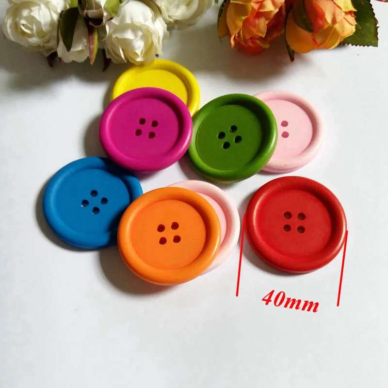 10 sztuk/partia 40mm 4 otwory duże drewniane guziki akcesoria odzieżowe guziki do szycia dla rzemiosła Scrapbooking ozdobne guziki
