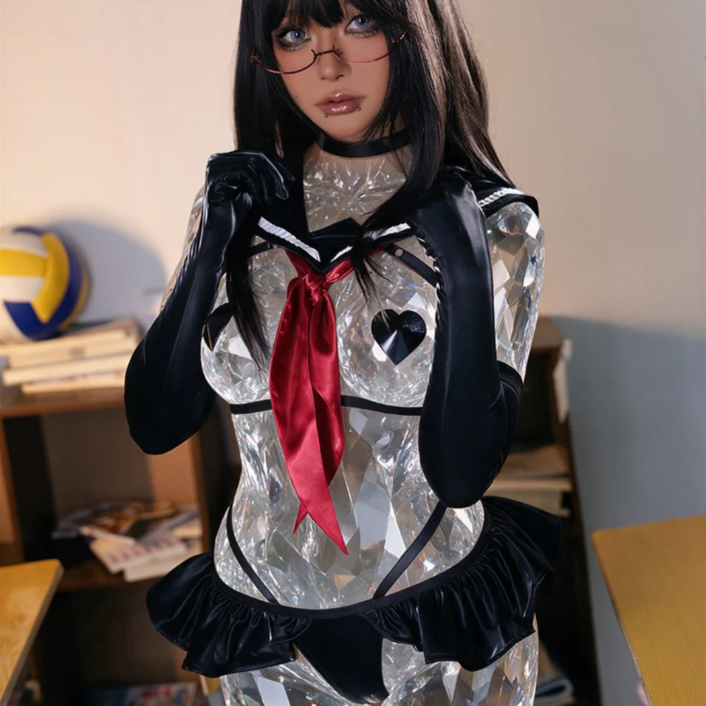 Dirtytech Anime Bunny Girl Cosplay Japanese Sailor Collar Split Cosplay Outfit Red Tie School Style Costume for Anime Photoshoot - view 5