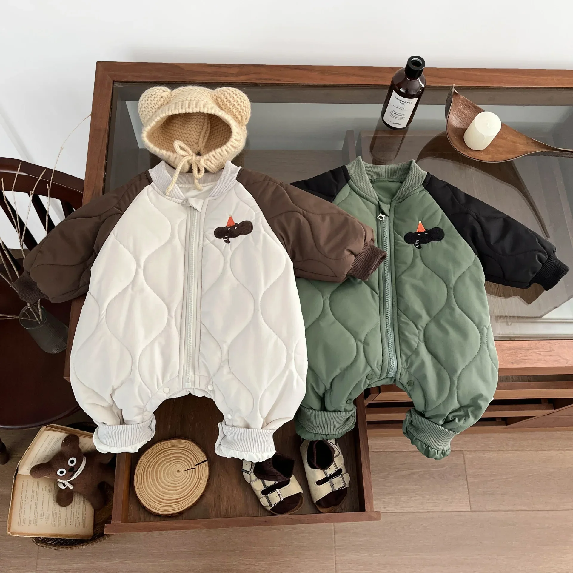 

Winter Thicken Warm Baby Rompers Baby Jumpsuit Winter Clothes Baby Thick Clothes Contrasting Colors Outdoor Climbing Clothes