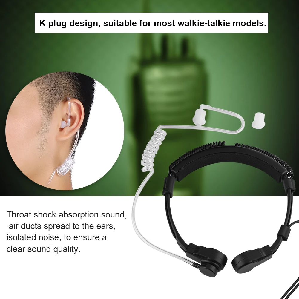 

Walkie-Talkie Throat Microphone Headset K-Type Finger PTT Air Tube Retractable Finger PTT Ear Canal Throat Wheat Earplugs