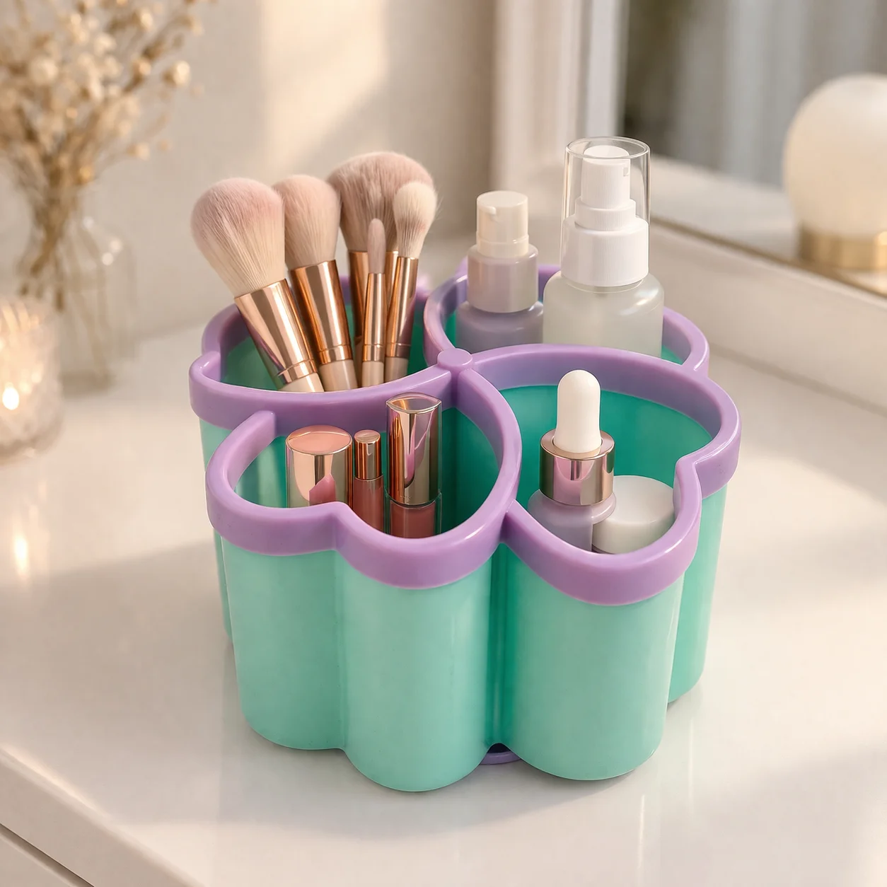 360 Rotating Makeup Organizer Cosmetic Storage Box Brush Holder Skincare Lipstick Organizer Vanity Desktop Storage
