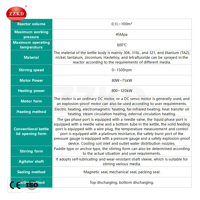 Stainless Steel 1000L 20000L Continuous Stirred tank Reactor Industrial Batch Reactor