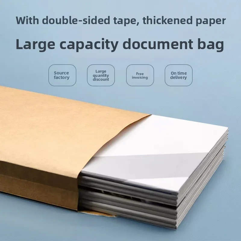 Thickened 180gsm Kraft Paper File Bag A4 Document Storage Pouch with Self Adhesive Seal Blank Surface Archive Bag for Office