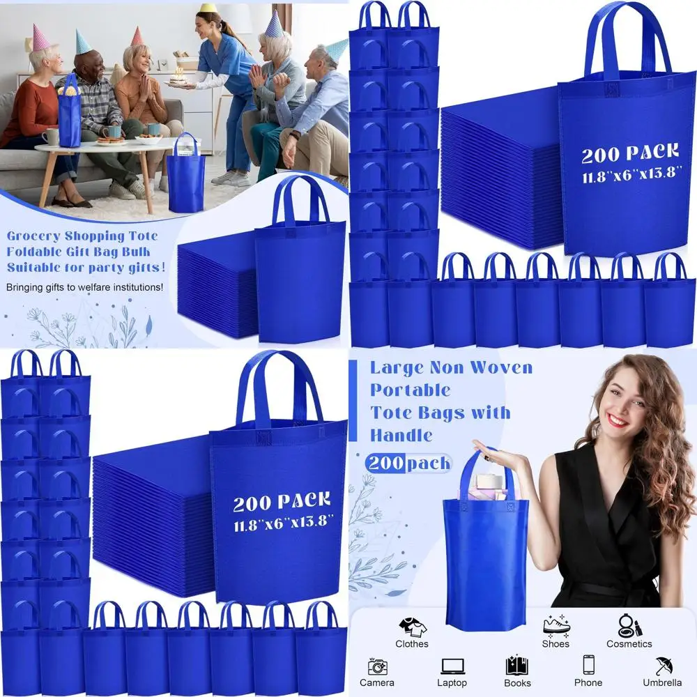 

Large Foldable Non-Woven Shopping Tote Bags with Handle, Portable and Bulk, 11.8x6x13.8 Inches
