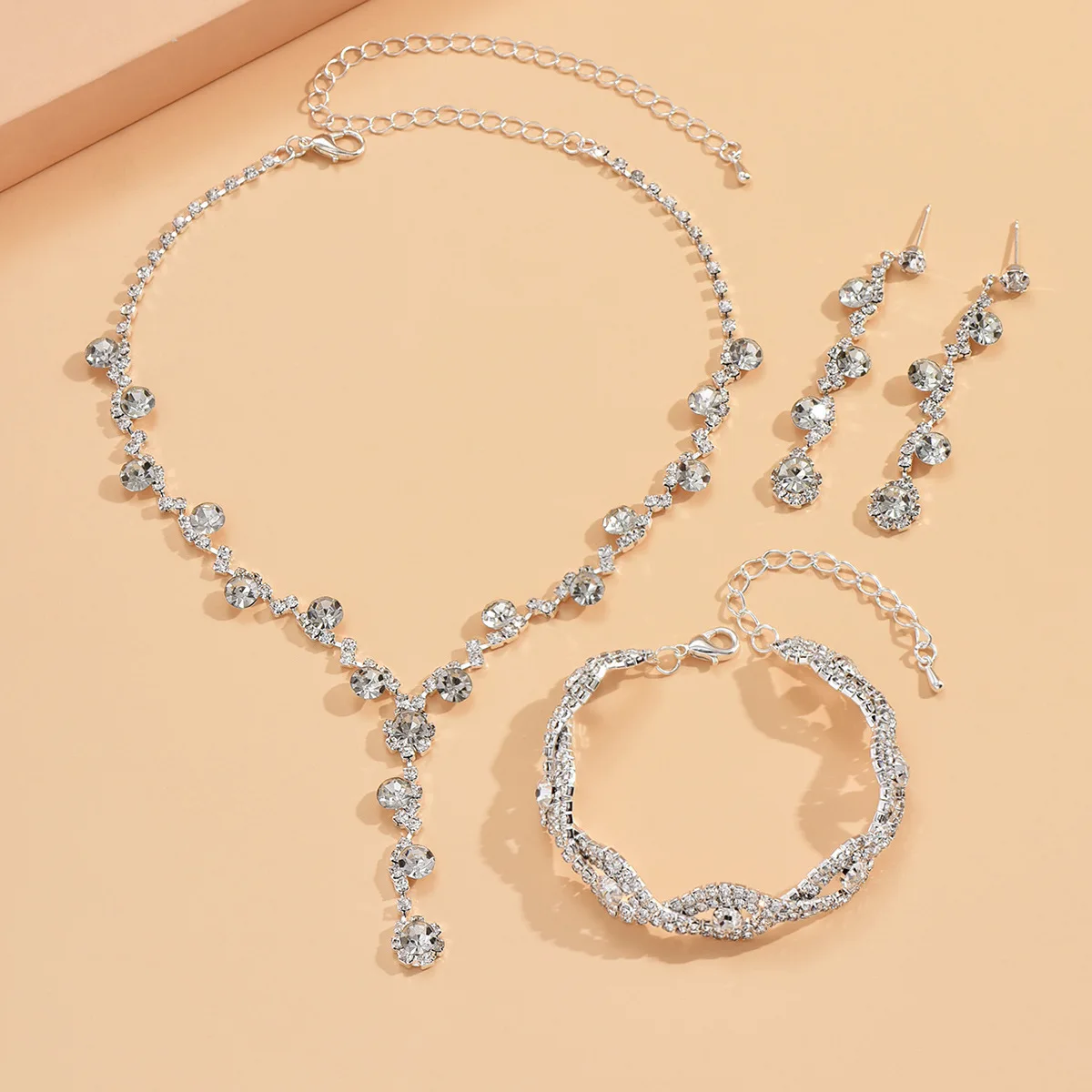 Light Luxury Necklace Bracelet Earrings Set for Women Gifts Flash Crystal Jewelry Set 3PCS Banquet Wedding Anniversary Accessory