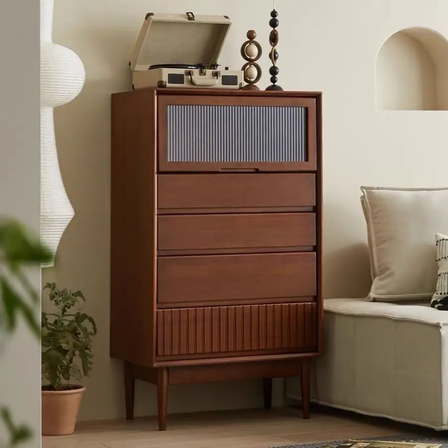

Retro solid wood chest storage cabinet living room wooden drawer locker vertical bedroom chest new produ