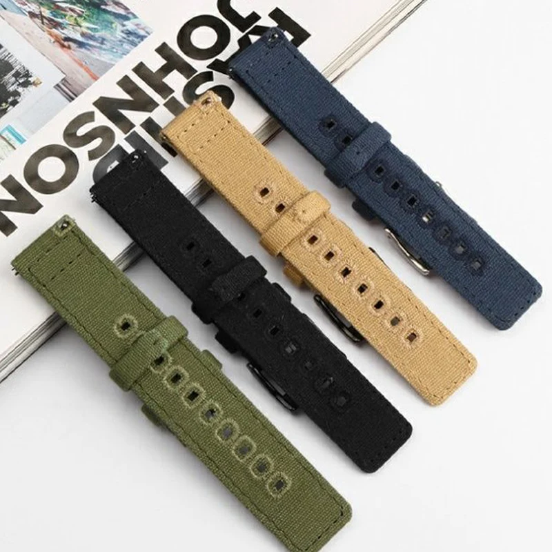Quick Release Canvas Watch Straps Nylon Band 18mm 19mm 20mm 22mm with Brushed Buckle for Smartwatch Accessories image 3