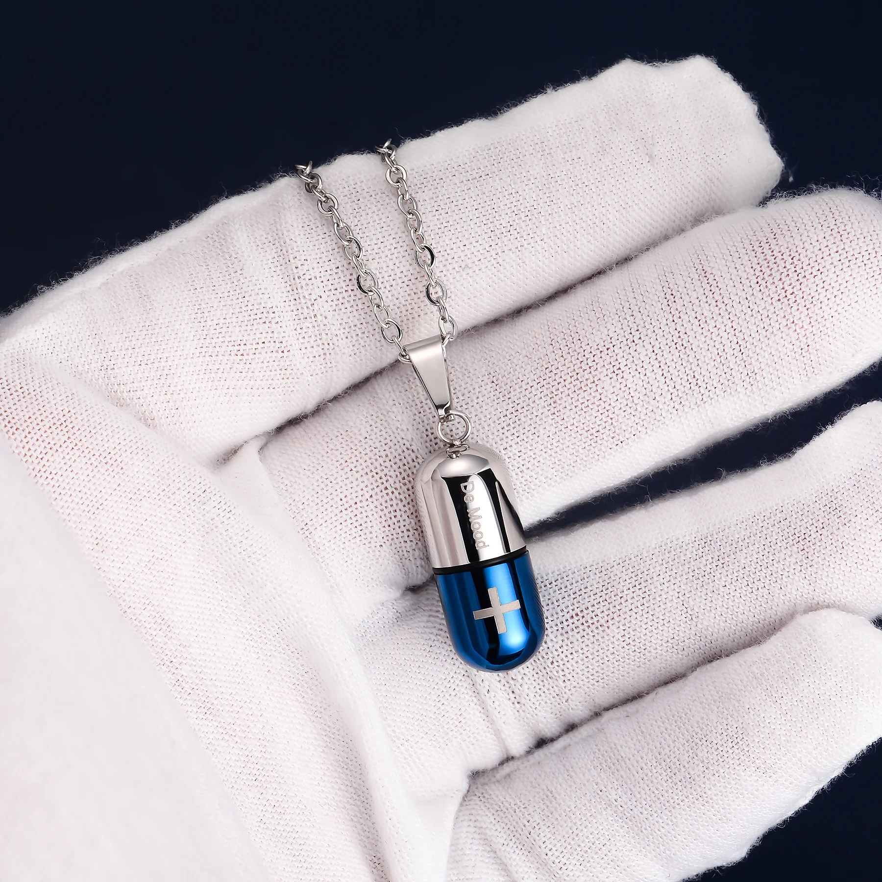 Edelstahl Pillenkapsel Halskette Anhänger Medikament Öffnbarer Asche-Einäscherungs-Schmuck 4 Farben – Detail 8