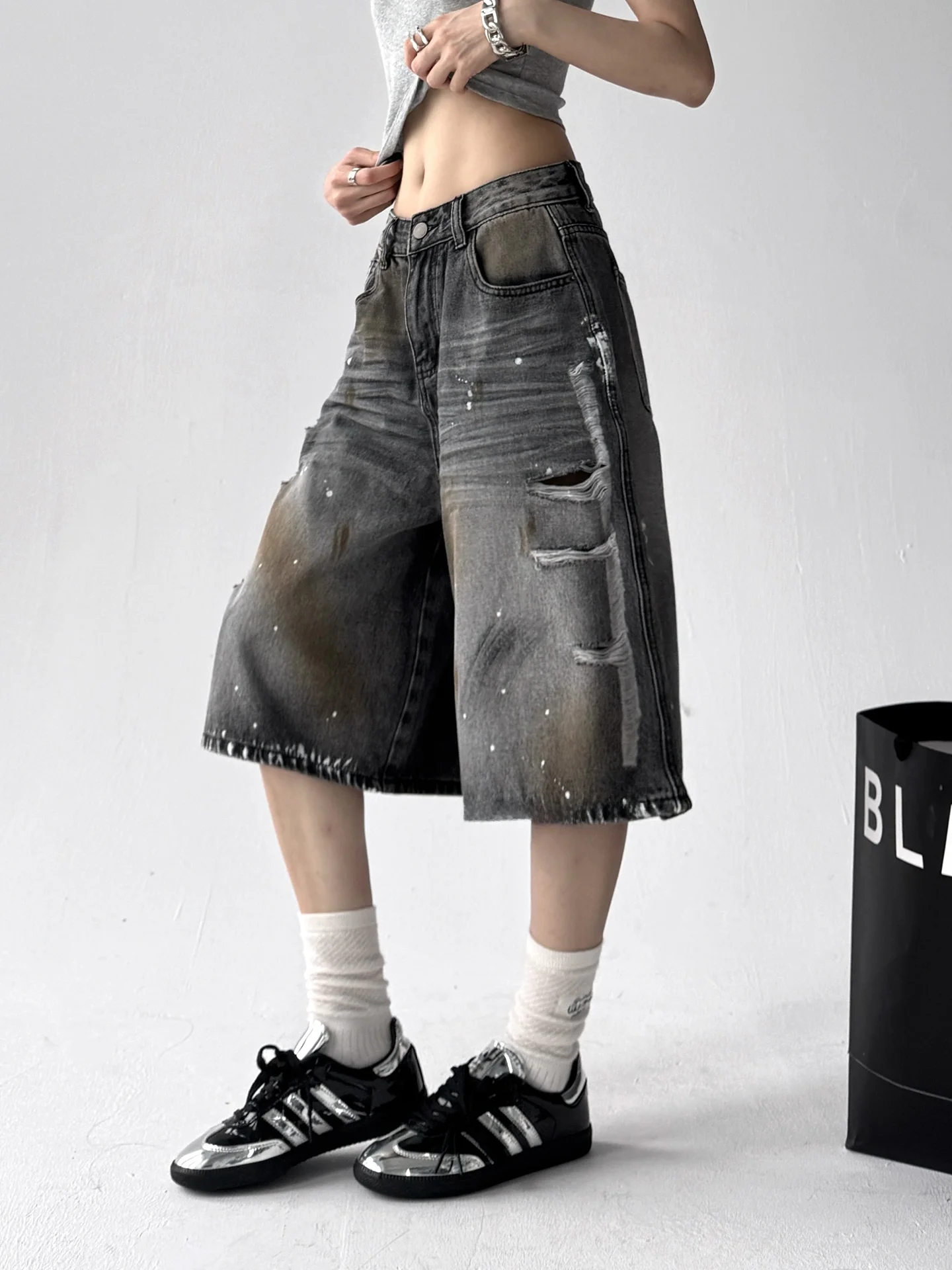 

Лето 202, женские свободные повседневные широкие джинсы с высокой талией, удлиненные джинсы на семь футов, универсальные джинсовые брюки Lazy Sle