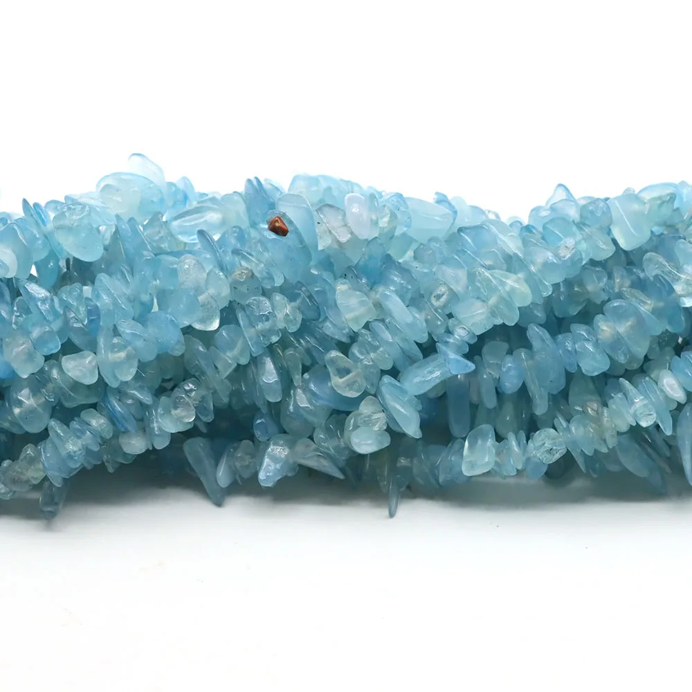5-8mm Natural Aquamarine Stones Drilled Hole Irregular Freeform Chip Gravel Crystals for DIY Jewelry Crafts Accessories