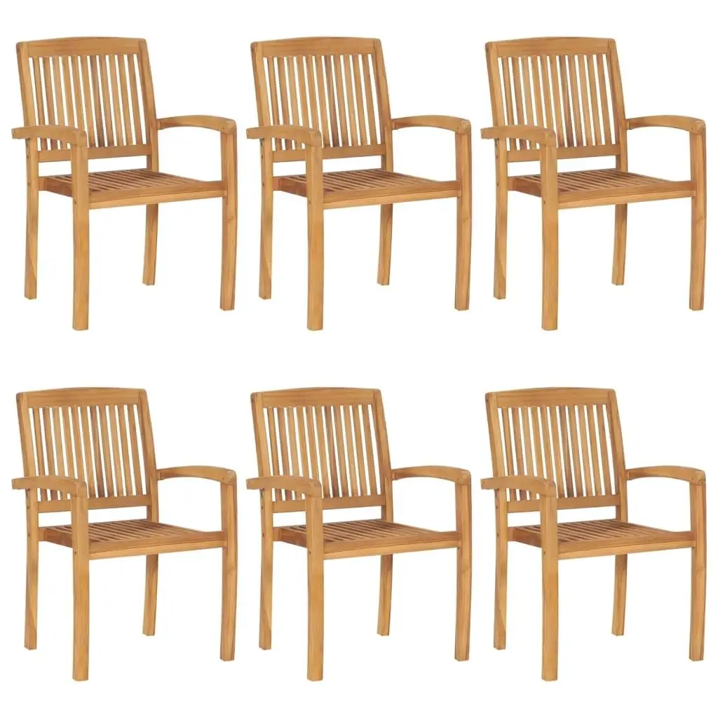 Tuinstoelenset van 6 grijze teakhouten buitenzitplaatsen met comfortabele polyester kussens