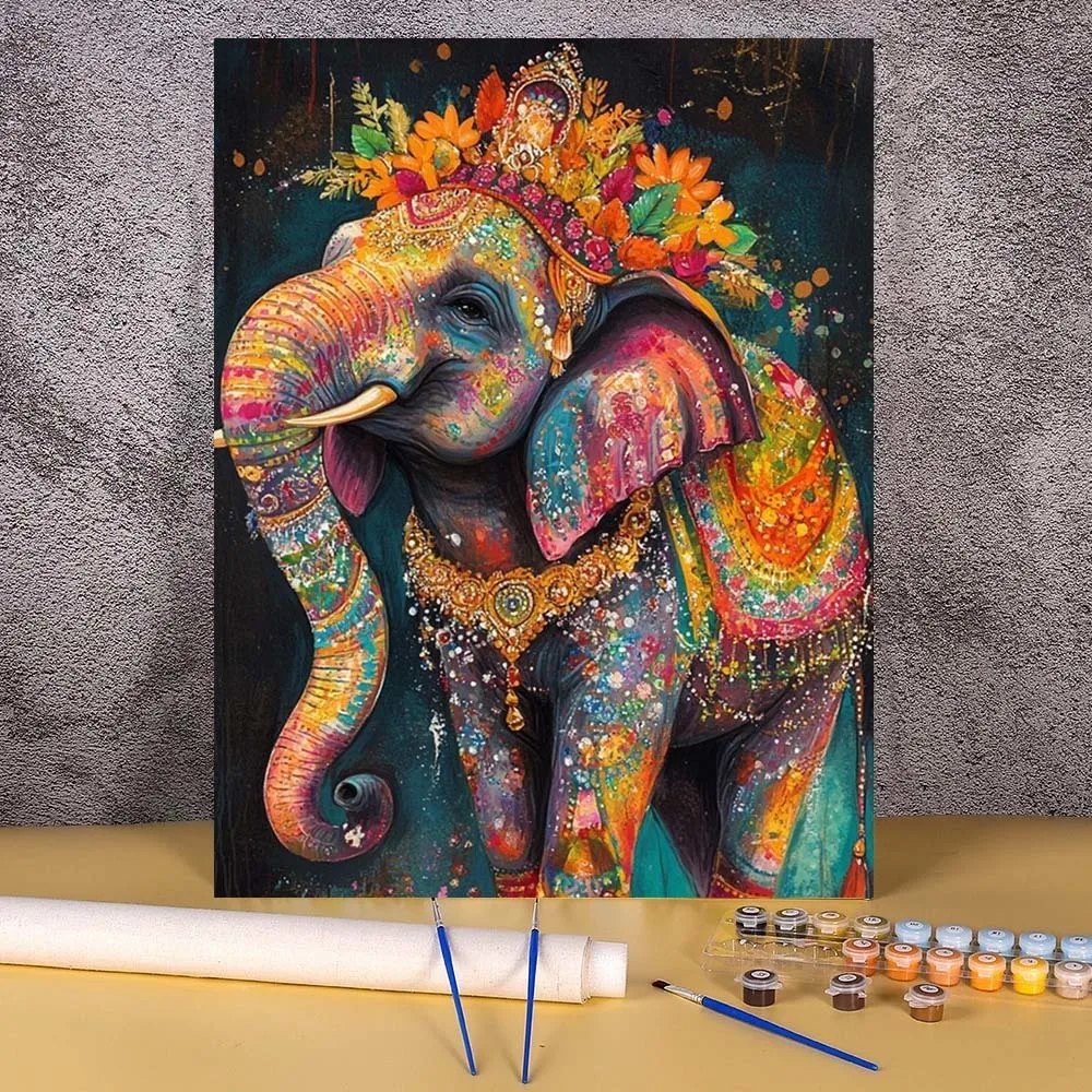 

Painting By Numbers Coloful Elephant Pictures By Numbers Handpainted Unique Gift For Children Decorative Living Room Wall