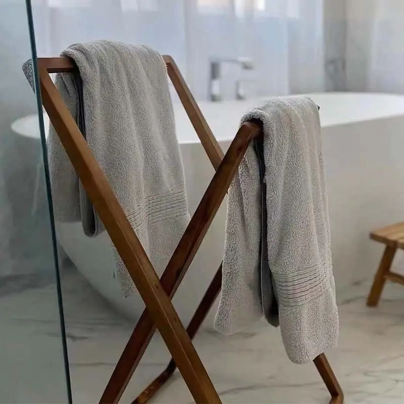 Porte-serviettes de salle de bain en bois massif du sol au plafond, cintre de rangement pliable, style nordique de luxe léger