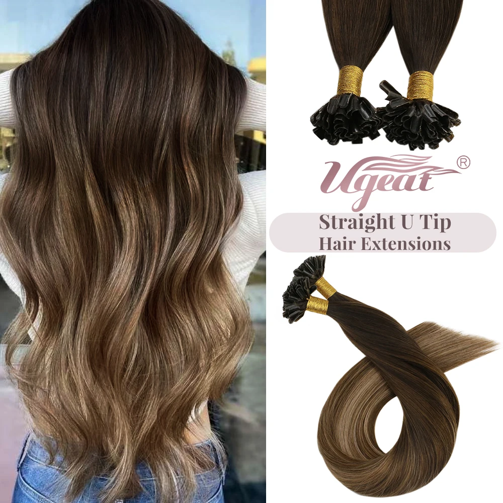 

Ugeat U Tip Hair Extensions Human Hair 14-22" Keratin Fusion Nail Tip Hair Extensions 100% Remy Pre Bonded Hair Extensions 50g