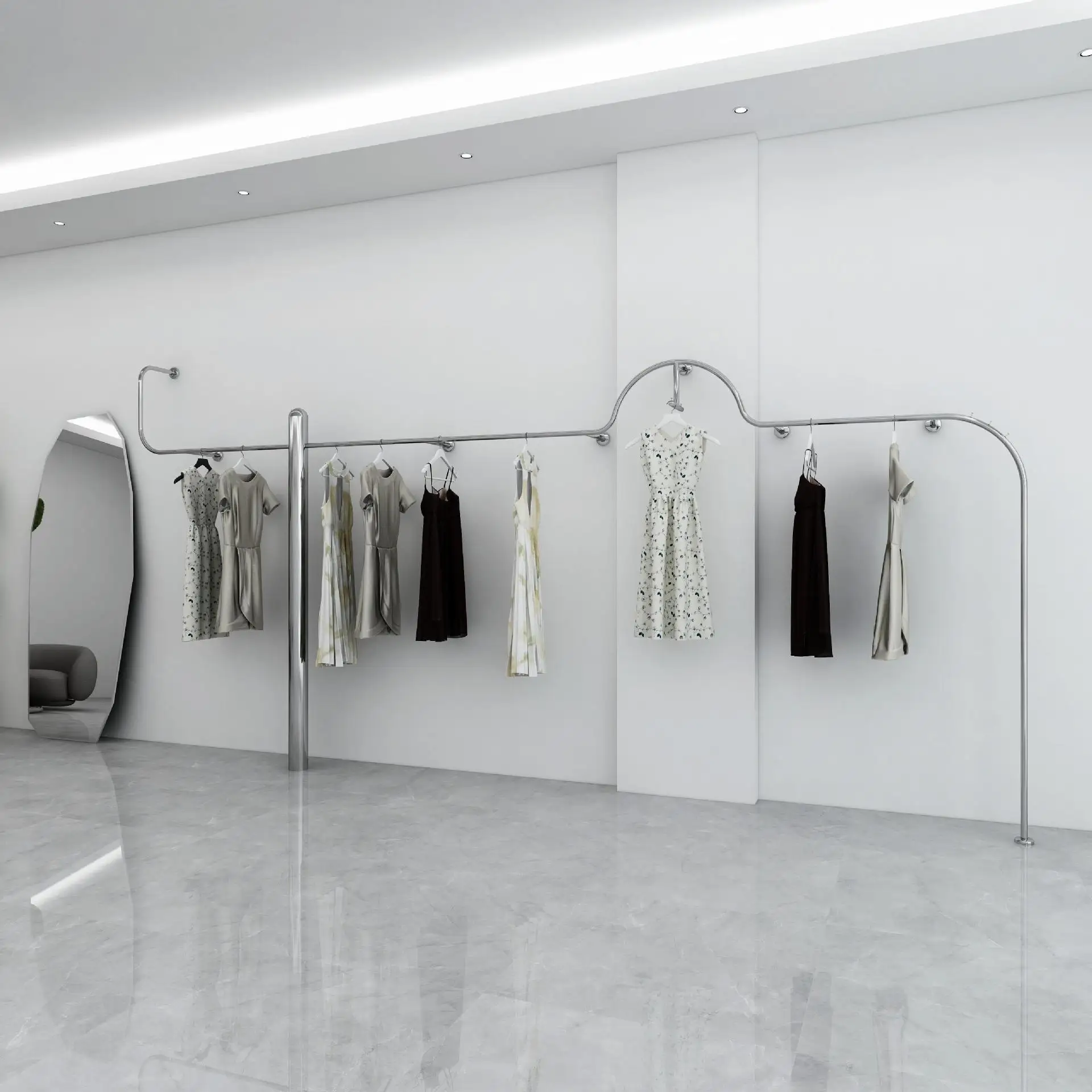 Clothing store display rack Stainless steel upper wall display rack Women's clothing store side hanging rack Special-shaped