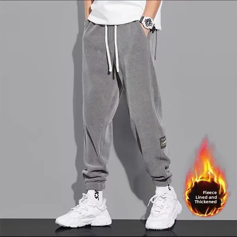 

Свободные вельветовые повседневные брюки на подкладке для мужчин, осенне-зимняя рабочая одежда, износостойкие спортивные штаны с манжетами, молодежные активные брюки