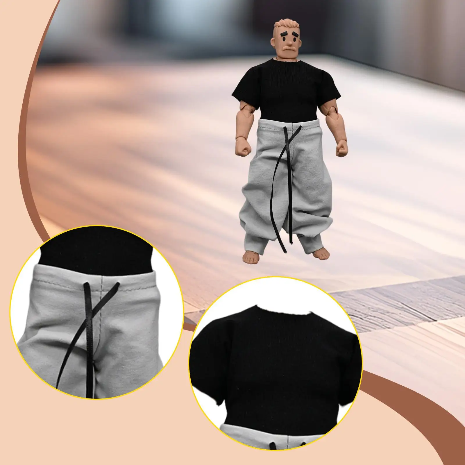 

1:12 Scale Miniature Trouser and Shirt Mini Wide Leg Long Pant Dress up for 6'' Male Dolls Figure