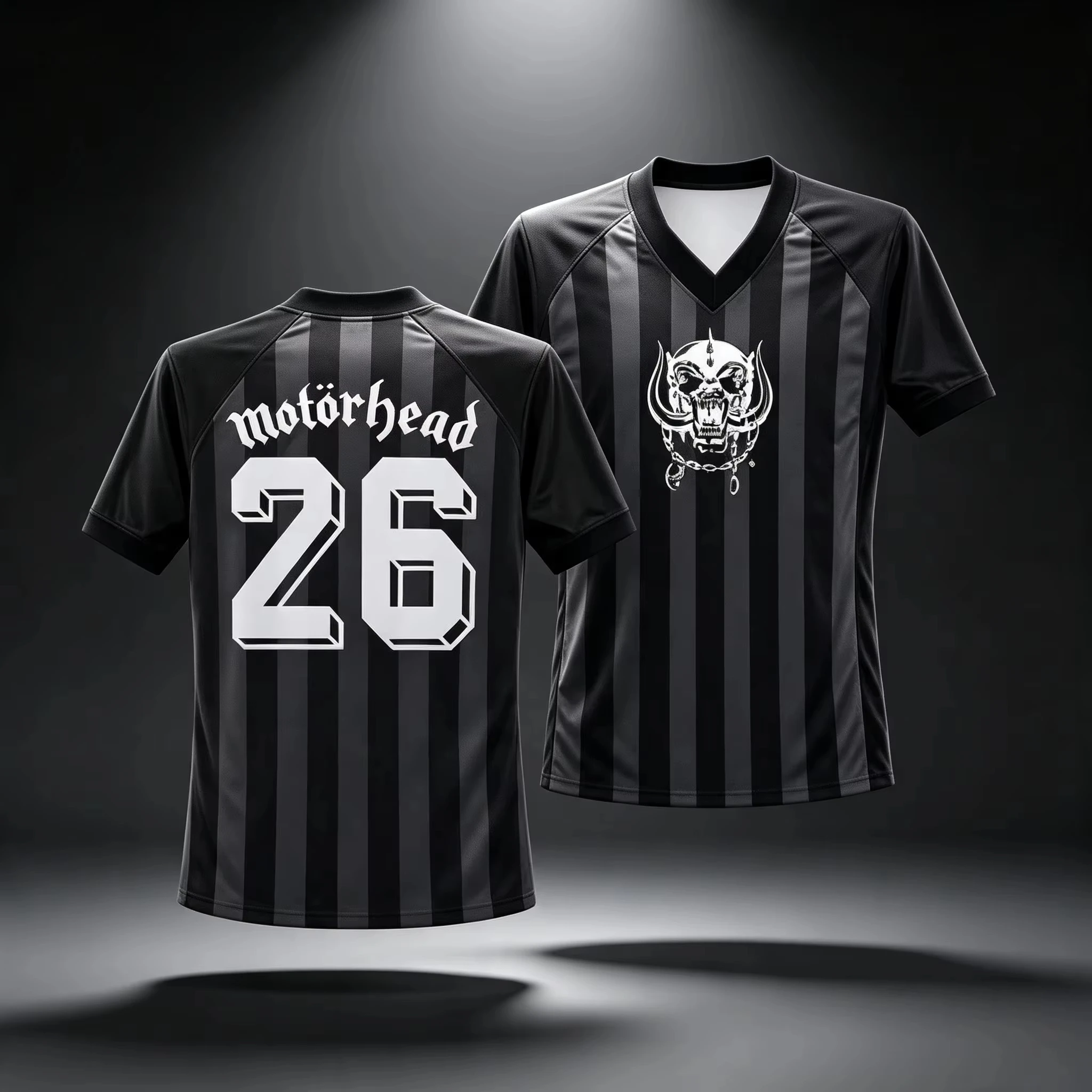 2026 New Motorhead Warpig Striped Soccer Jersey Double Sided Print Number 26 Heavy Metal Band Suitable for Both Men and Women