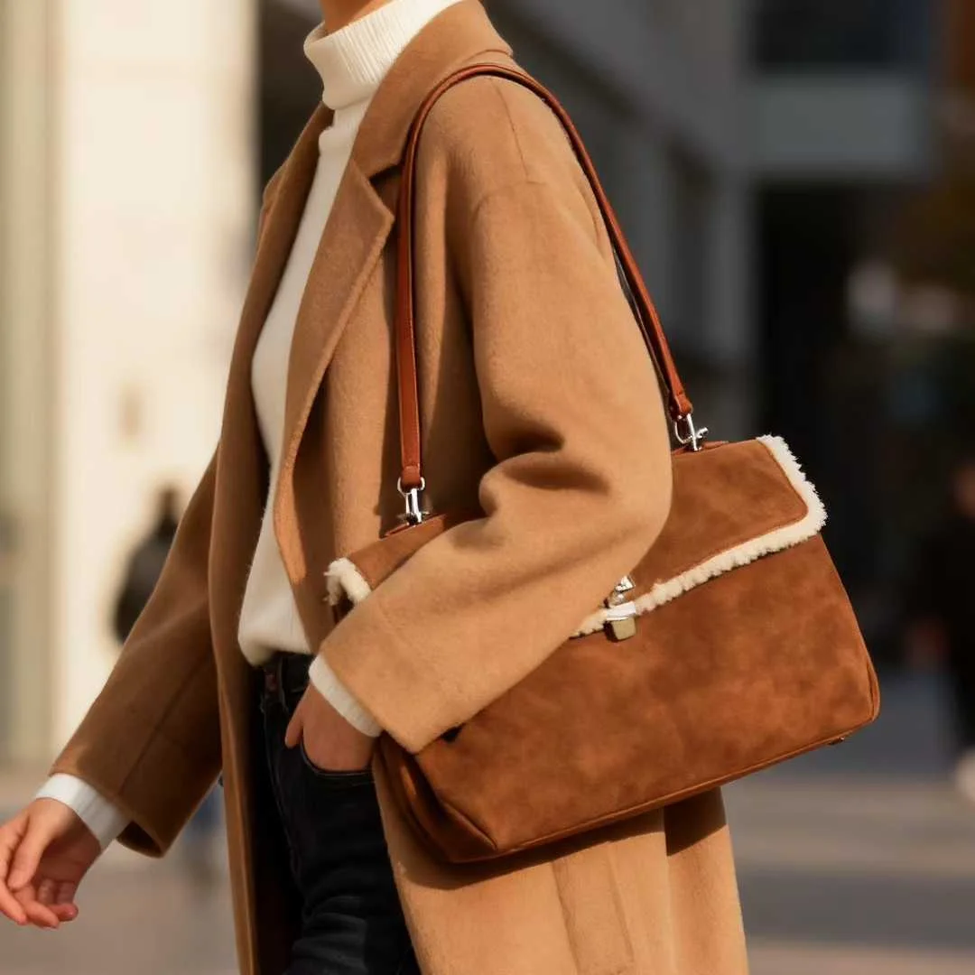 

Autumn Winter Women Top Layer Cowhide Large Capacity Matte Leather Handbag Hot Sale Rodeo Bags Suede Tote Shoulder Crossbody Bag