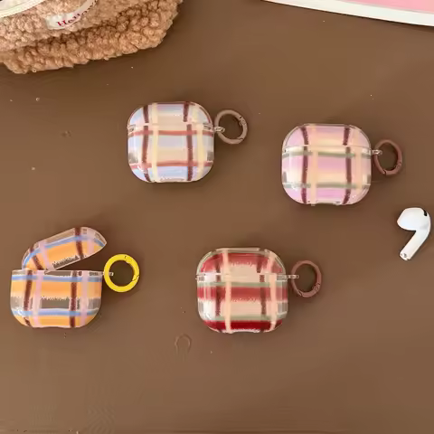 Splicing Color Grid Clear Case with Hook for Apple Airpods 1 2 3 4 Pro 2 Wireless Earphone Cover for Airpods Pro 3 Charging Box