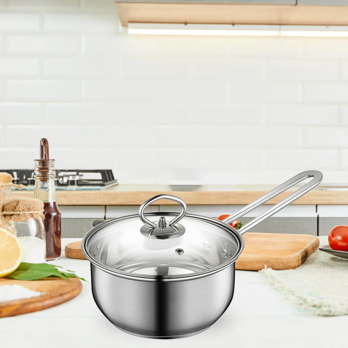 

Thickened Stainless Steel Milk Heating Pot Heat-Resistant Cooking Saucepan for Soup Porridge Noodles Home Use Lidded Soup Pot