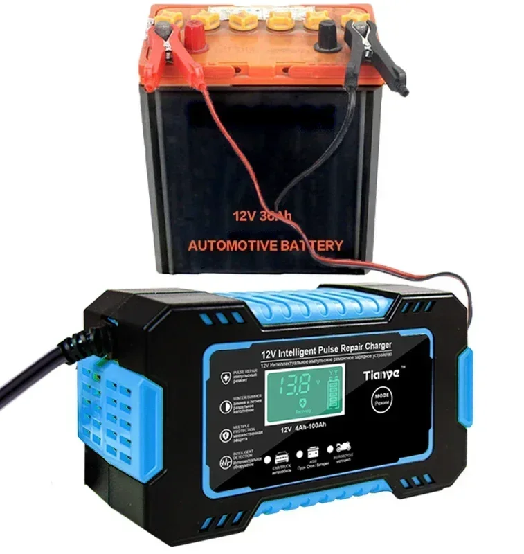 

Full Automatic Car Battery Charger 12V Digital Display Battery Charger Power Puls Repair Chargers Wet Dry Lead Acid