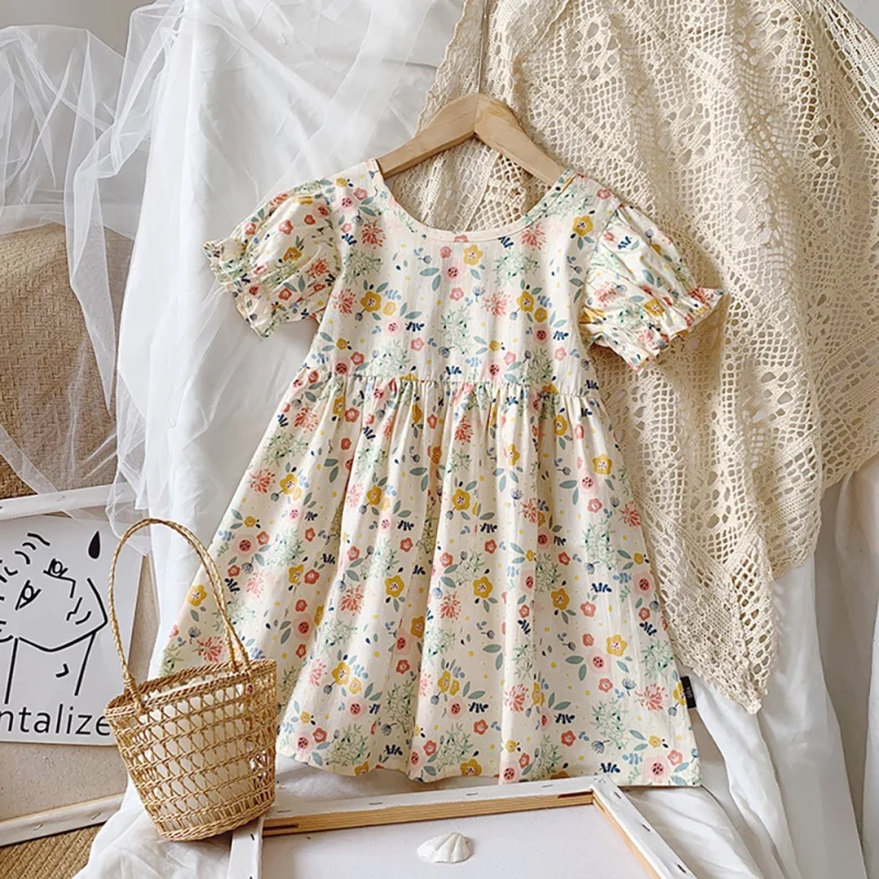 Baby Floral Dress 2024 Summer New Pure Cotton Breathable Korean Version Of Rural Style Foreign Girl Princess Dress