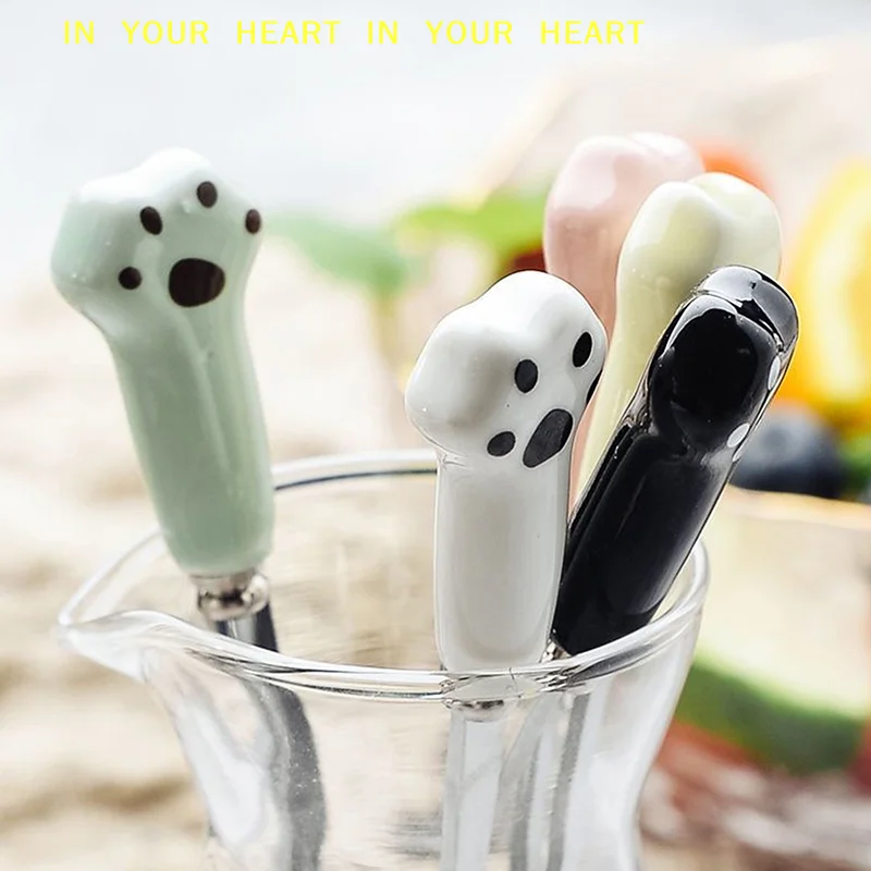 Portable Tableware Fork For Adults Kids School Cute Cartoon Cat Paw Fruit Fork Food Grade Stainless Steel Edges Mirror Polished