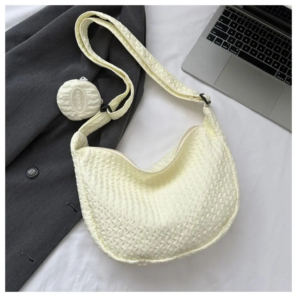Nylon Crossbody Bag Ruched Design Satchel Bag Shoulder Bag Pleated Cloud Bag Korean Style Bag for Girl Women