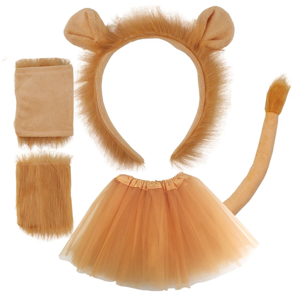 Kids Lion Headband Tail Gloves Cosplay Kawaii Animal Ears Headdress Tie Halloween Party Funny Wearings Adults DIY Accessories