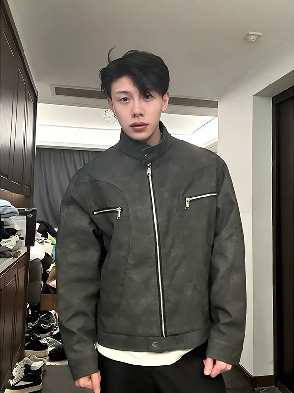 

Мужская куртка Cleanfit в американском ретро-стиле из искусственной кожи, весна-осень, Cleanfit Harlington, с воротником-стойкой, бейсбольная куртка